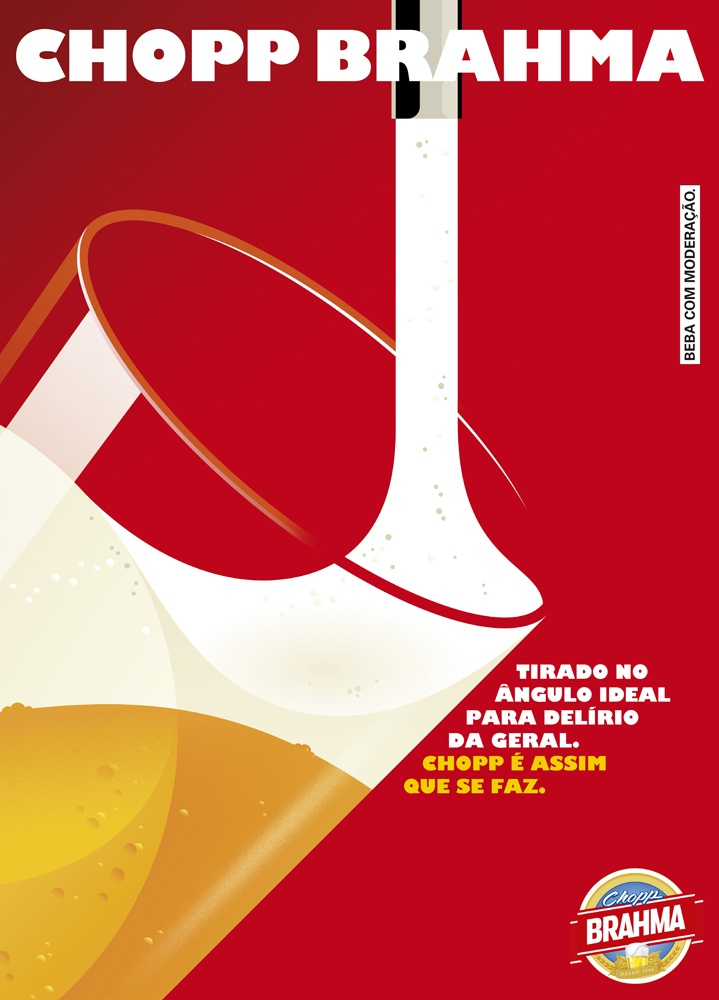 Poster: Stylised beer glass tilted under a tap stream of white foam