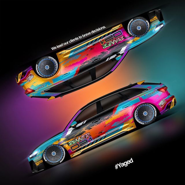 Instagram post: Surreal rotated-car composition showcases wrap design