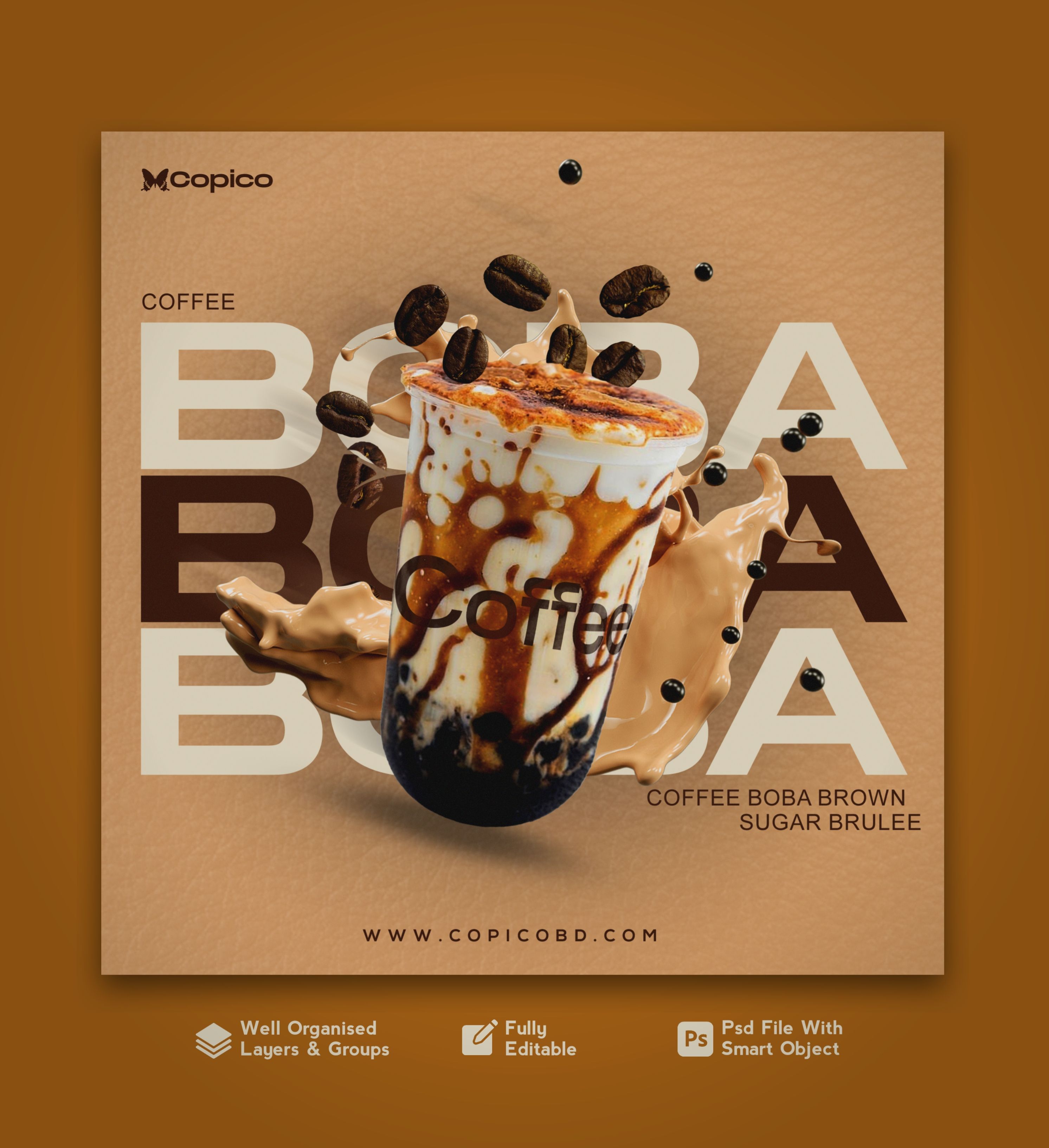 Instagram post: Typography integrates drink into oversized BOBA