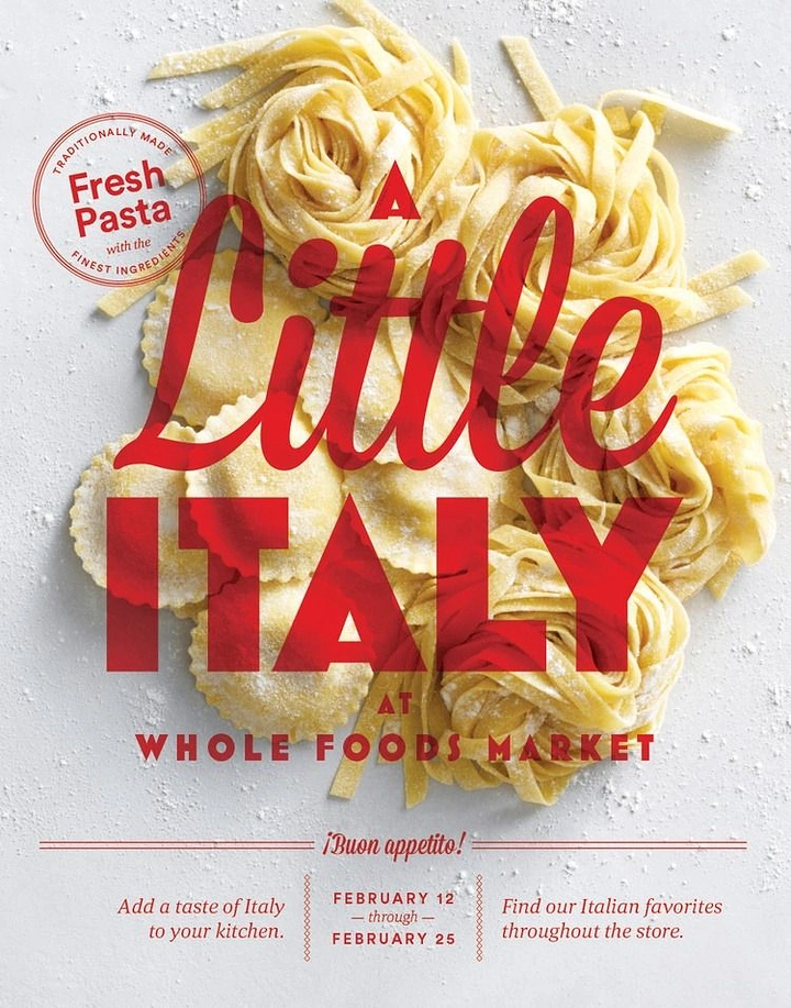 Italian Restaurants creative ad: Pasta texture powers Little Italy typography