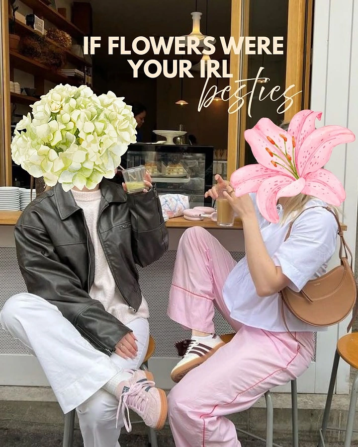 Florists creative ad: Flower heads replace faces: flowers as besties