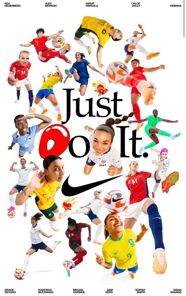 Activewear & Gym Wear creative ad: Collage of women footballers around a central slogan