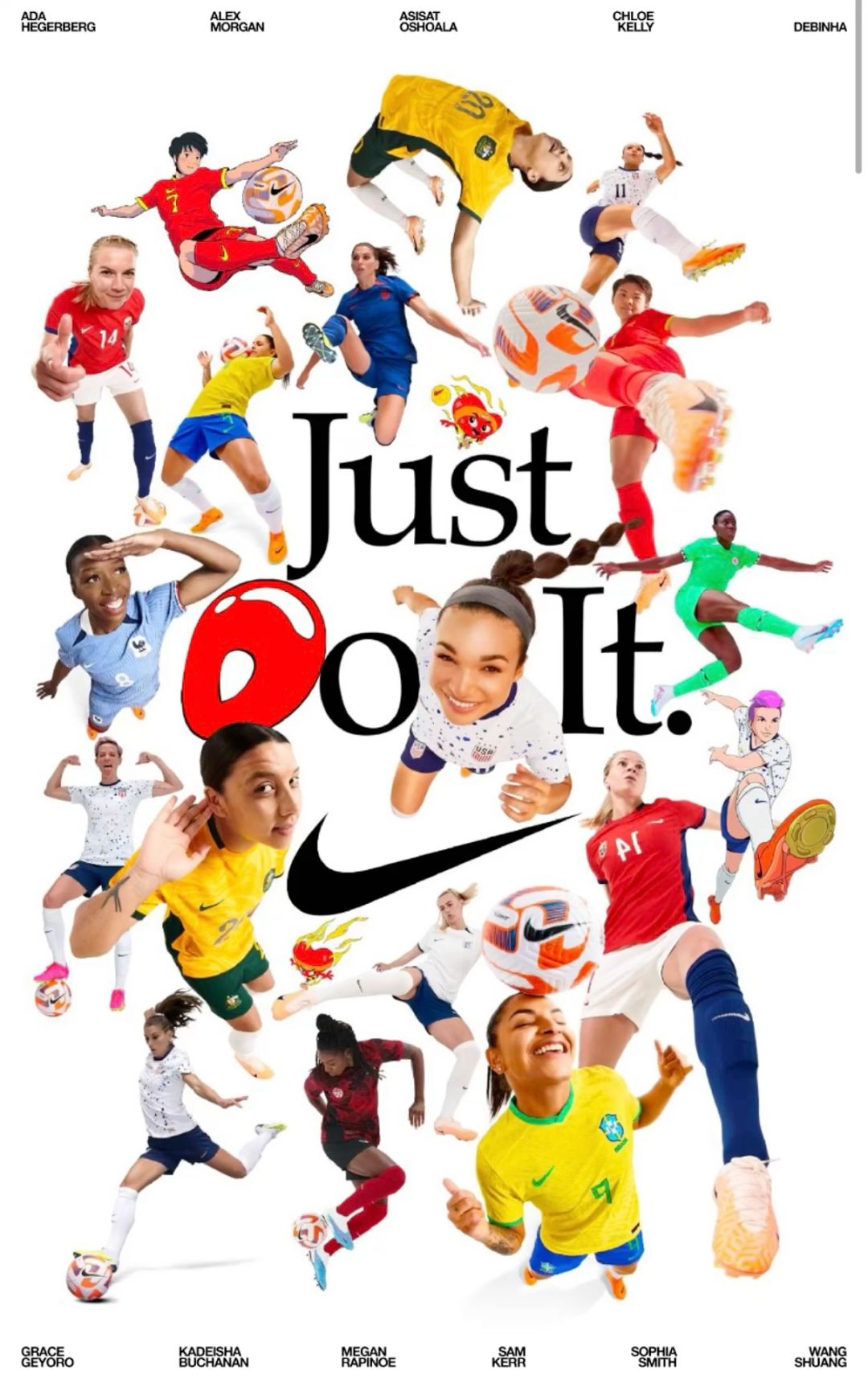 Poster: Collage of women footballers around a central slogan