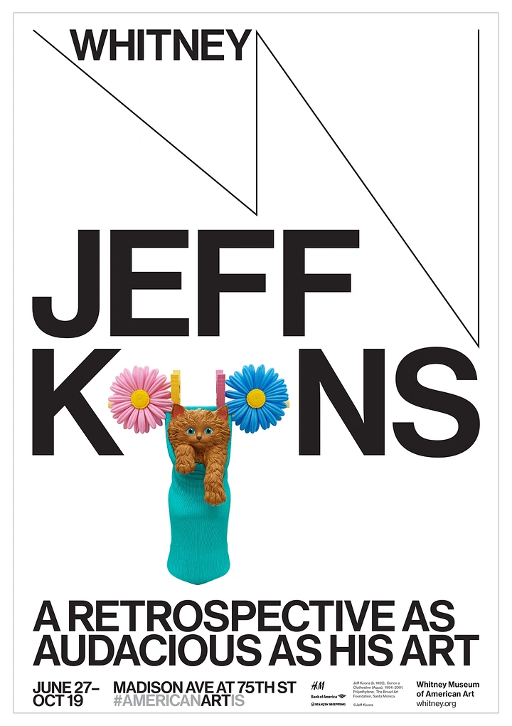 Museums & Art Galleries creative ad: A colorful cat sculpture collaged into oversized exhibition typography