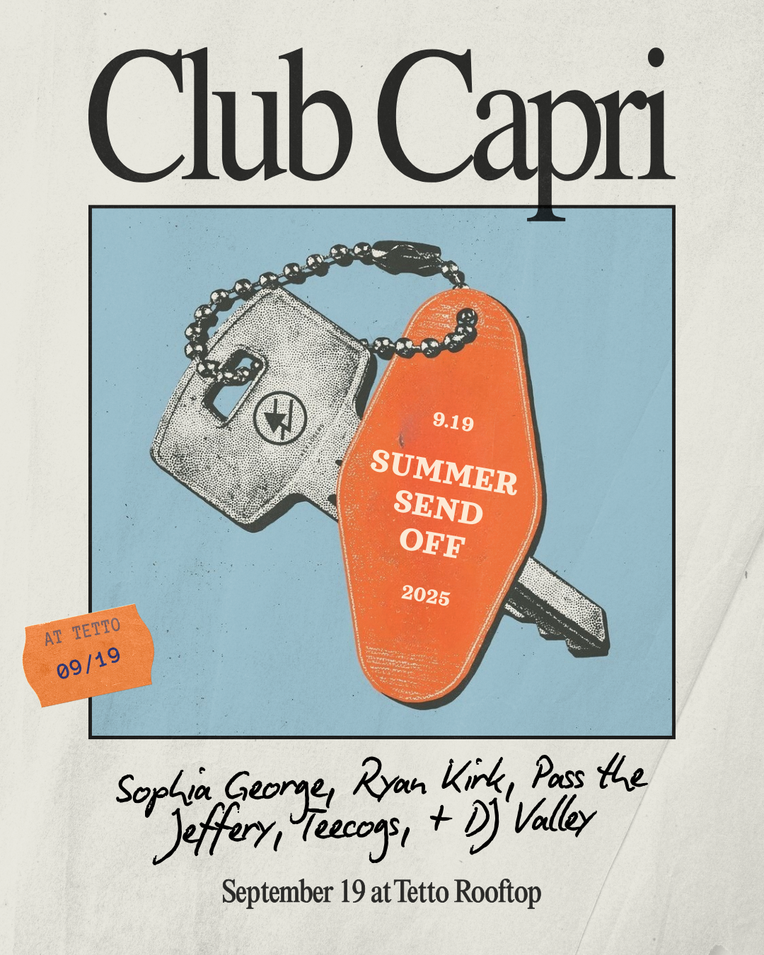 Vintage motel key with orange key tag