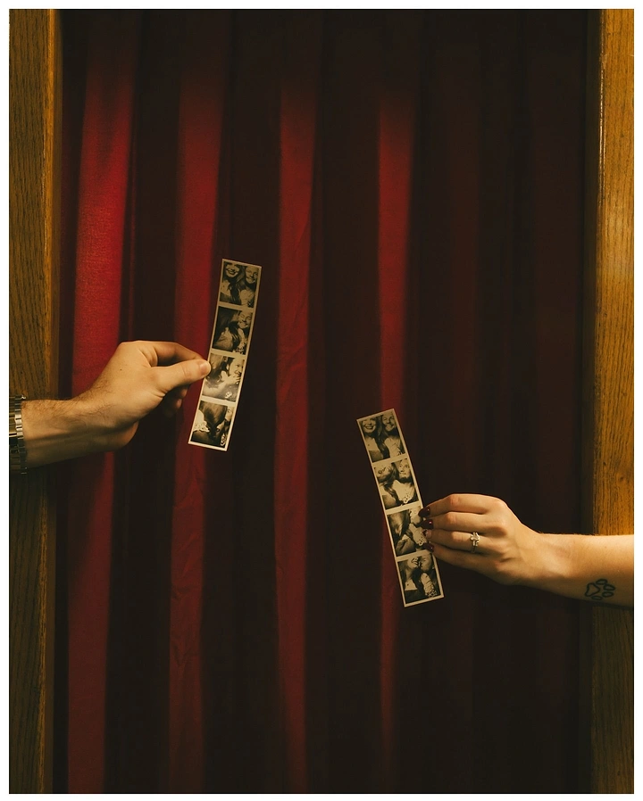 Photo Booth Rentals creative ad: Curtain reveal turns photo strips theatrical
