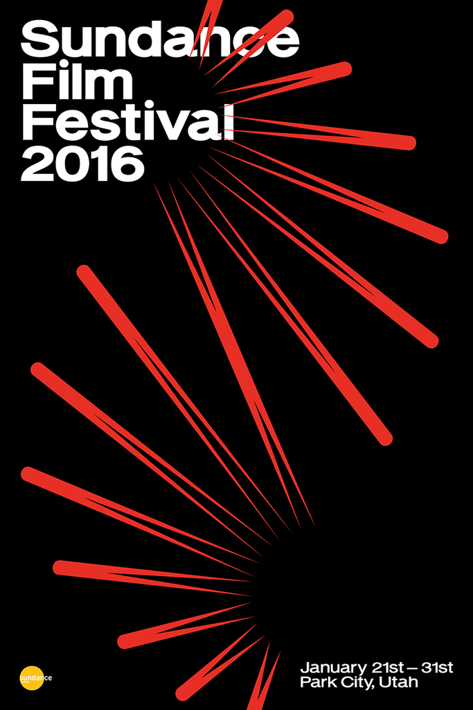 Poster: Red radiating line bursts on black