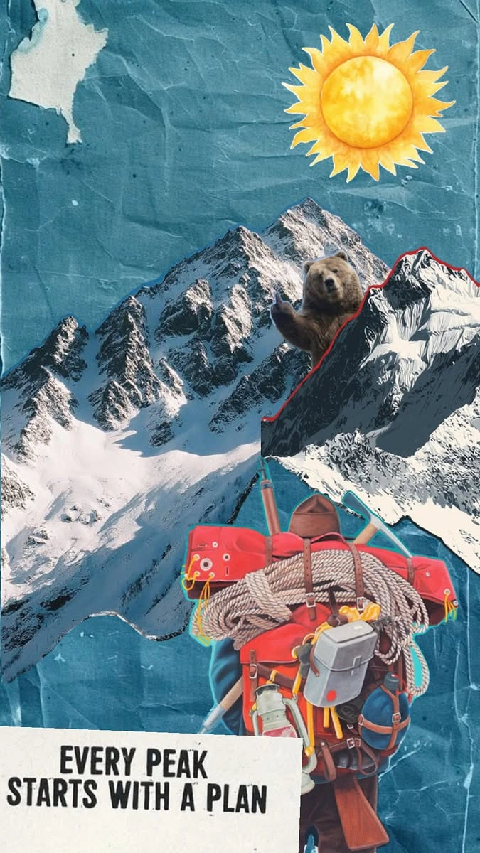 Adventure Sports & Trekking creative ad: Planning gear becomes mountain composition