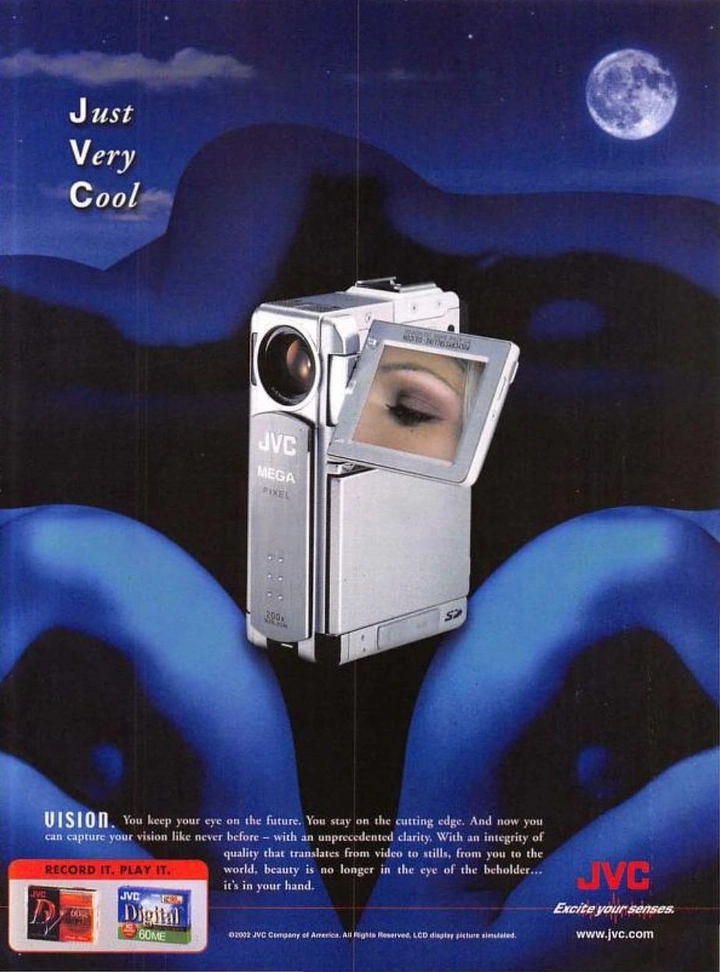 Cameras & Camera Stores creative ad: Surreal cool-themed camcorder composition