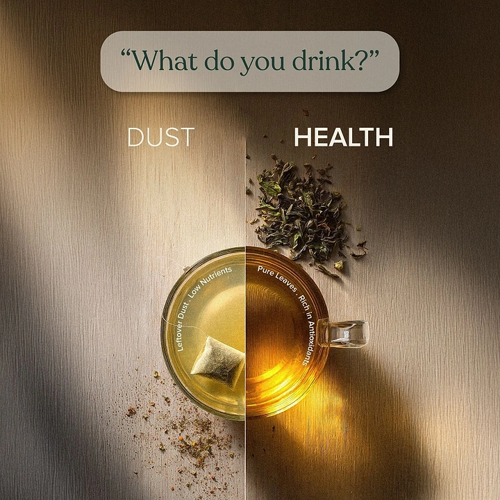 Tea & Chai Brands creative ad: Split cup: dust versus health