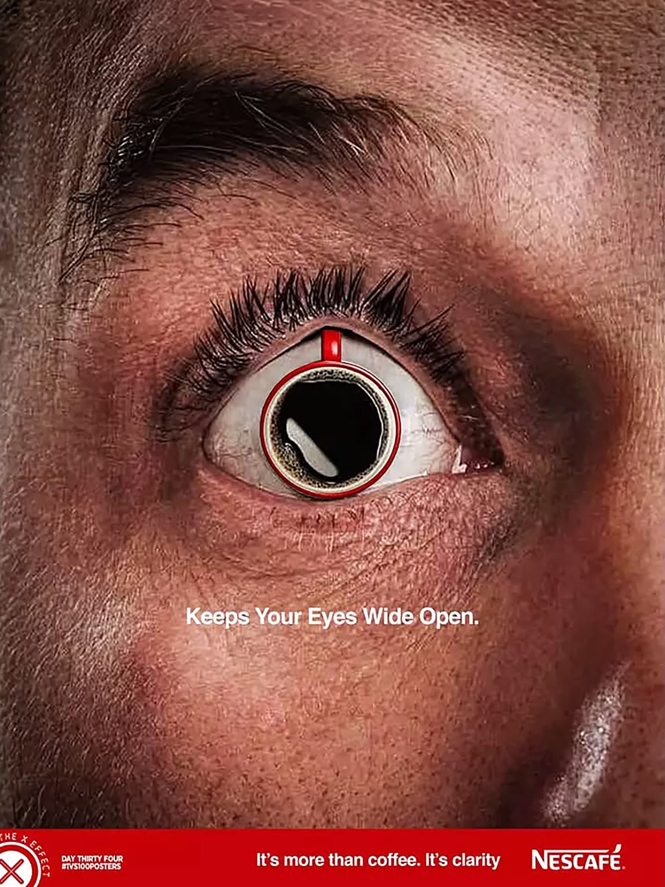 Poster: Wide-open eye whose iris is a top-down cup of black coffee