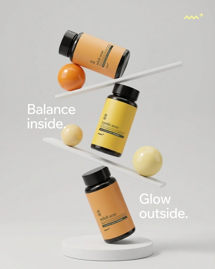 Nutritionists & Dietitians creative ad: Three amber-labelled supplement bottles balanced on tilted planks with spheres