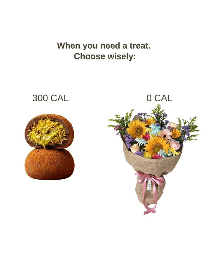 Florists creative ad: Witty 300 cal dessert vs 0 cal bouquet