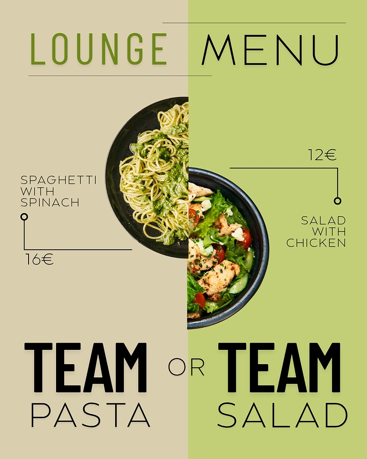 Salad Bars & Healthy Restaurants creative ad: Team pasta versus team salad pun