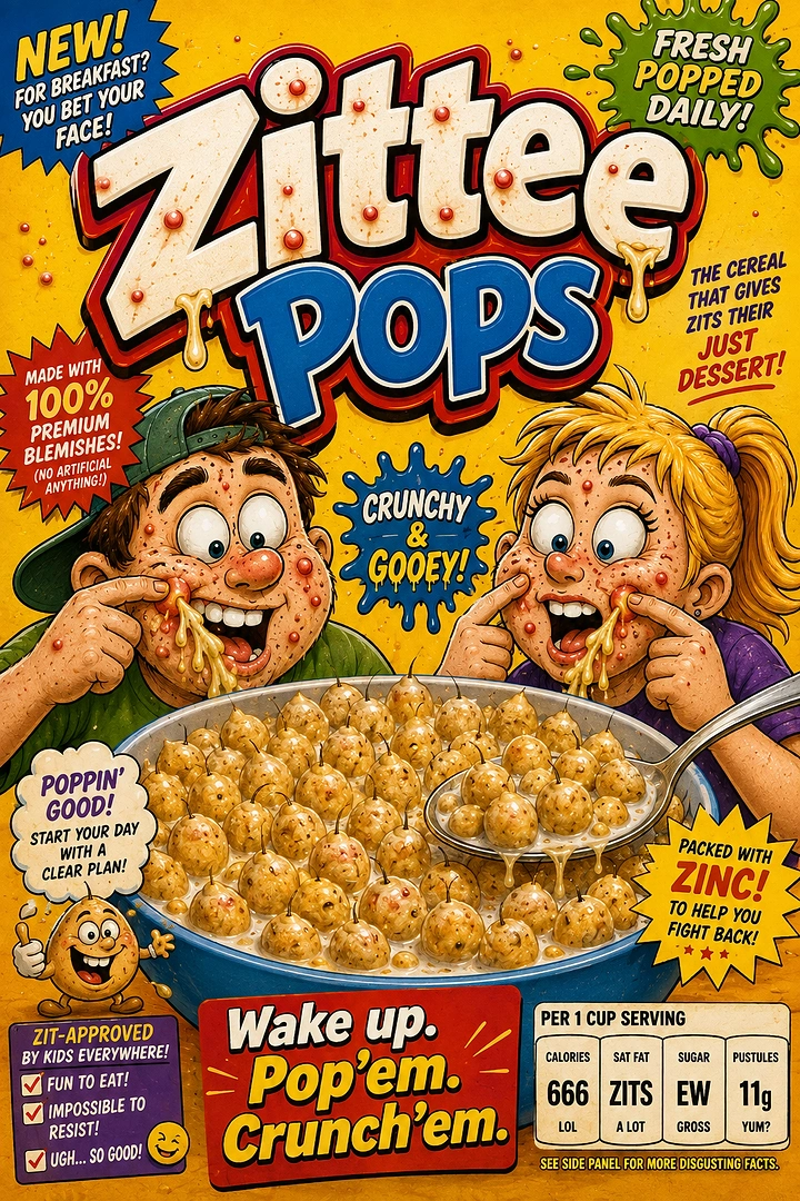 Breakfast Cereals & Oats creative ad: Whimsical illustrated cereal-box world