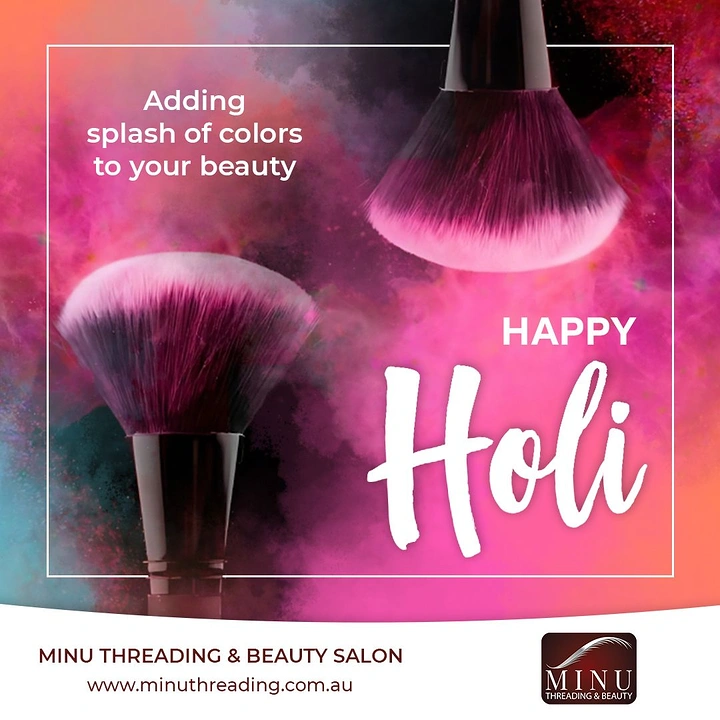 Holi creative ad: Two makeup brushes in a pink powder cloud
