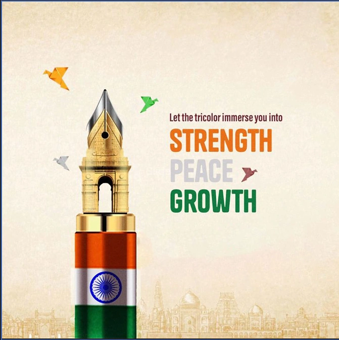 Independence Day creative ad: Tricolour fountain pen with an India Gate-shaped gold nib