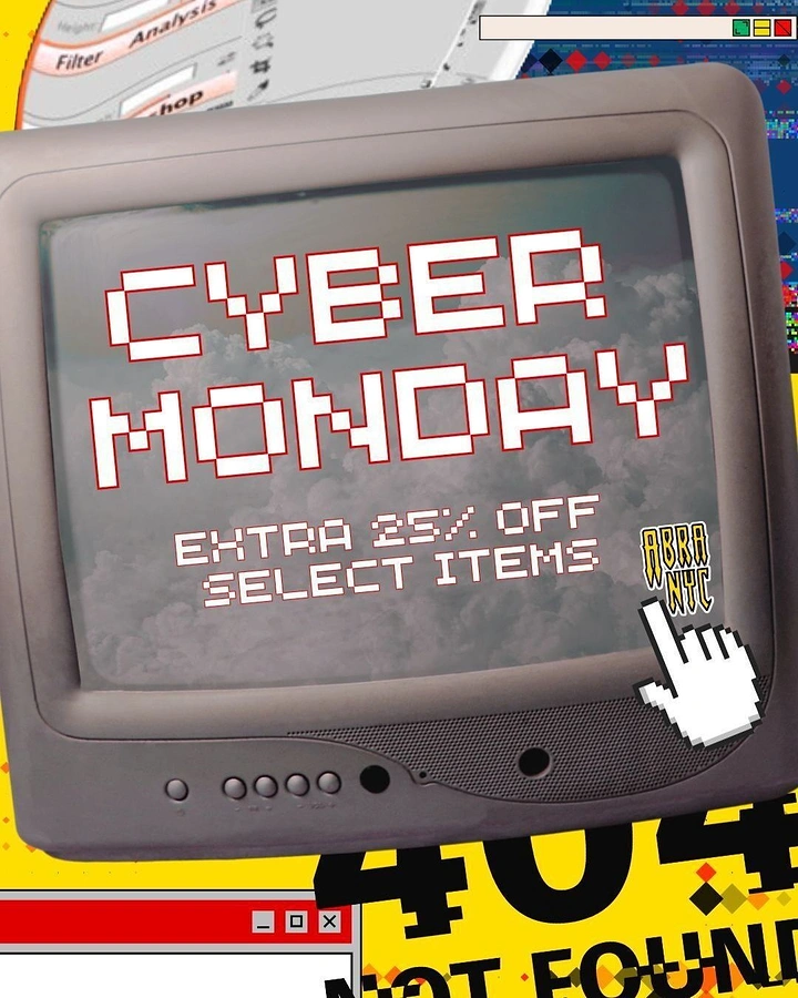 Cyber Monday creative ad: Vintage grey CRT TV showing cloudy sky