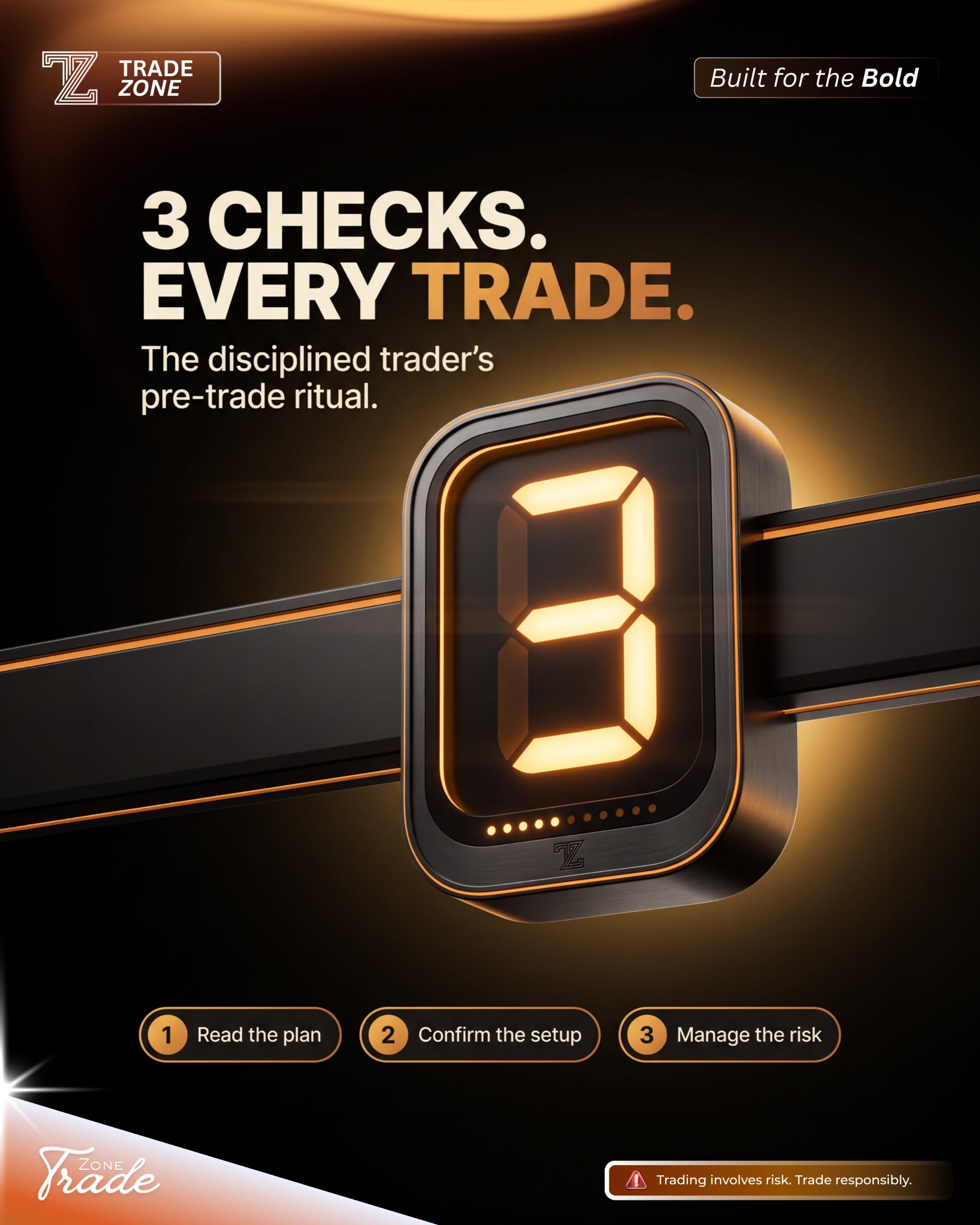 Instagram post: Glowing digit 3 for trade checklist