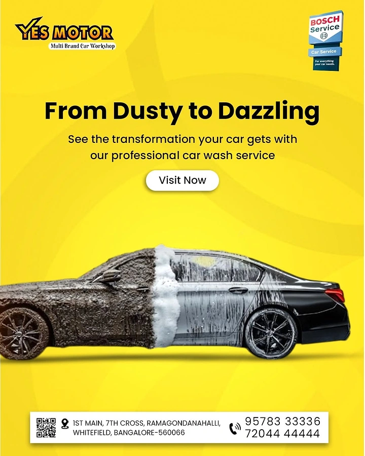 Car Wash & Detailing creative ad: Half-dusty, half-clean car shows the transformation