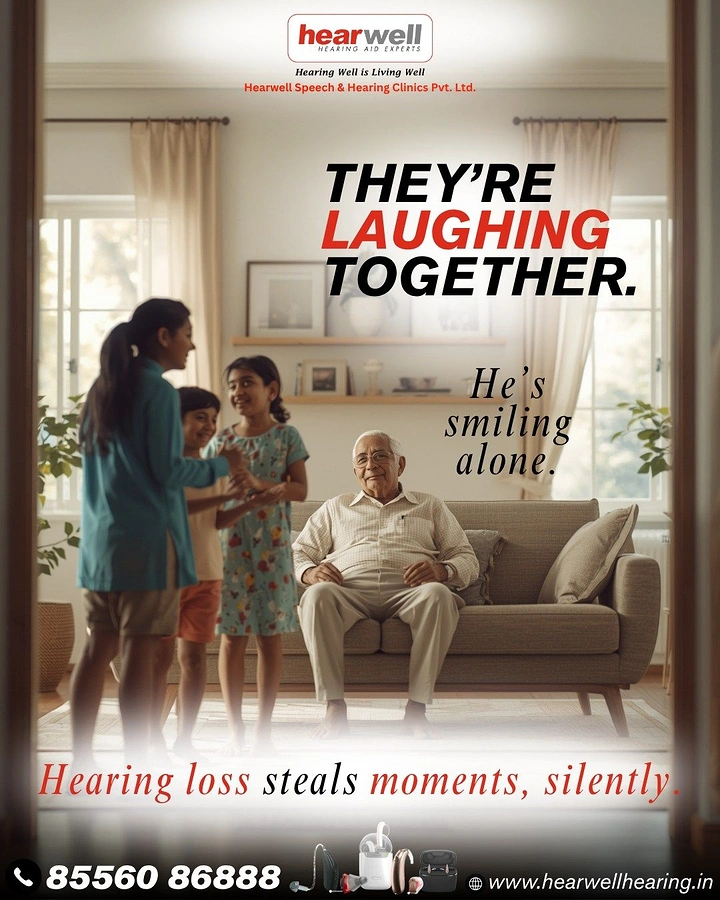 Hearing Aids creative ad: Isolated grandfather, emotional contrast copy