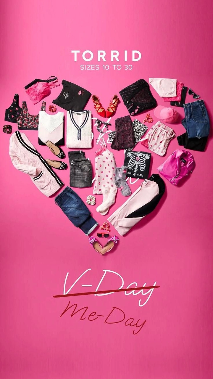 Valentine's Day creative ad: Flat lay of clothing arranged into a large heart