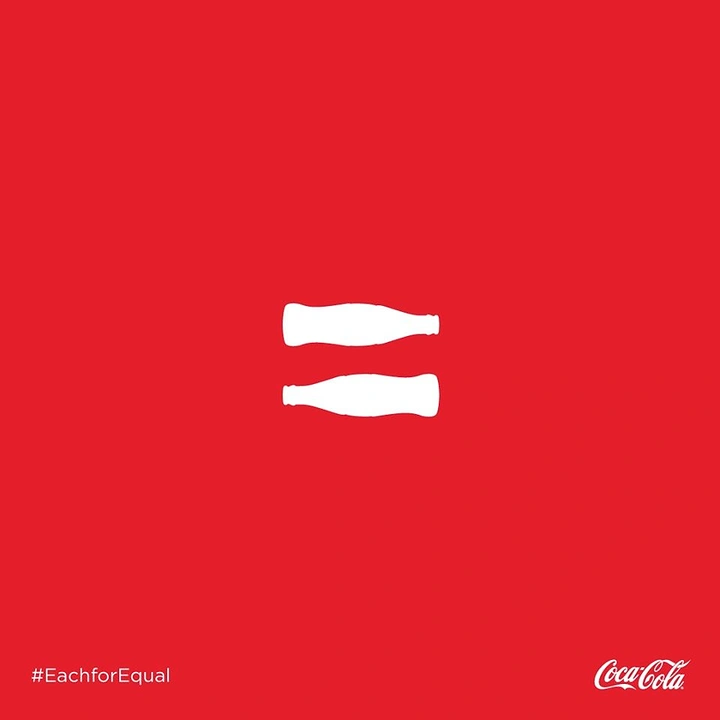 Women's Day creative ad: Two white bottle silhouettes forming an equals sign