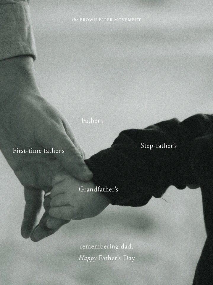 Father's Day creative ad: Adult hand holding a toddler's hand in black and white