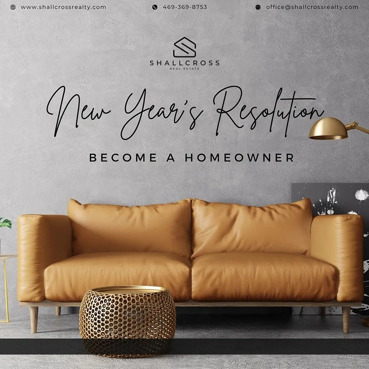 New Year creative ad: Tan leather sofa against a grey concrete wall
