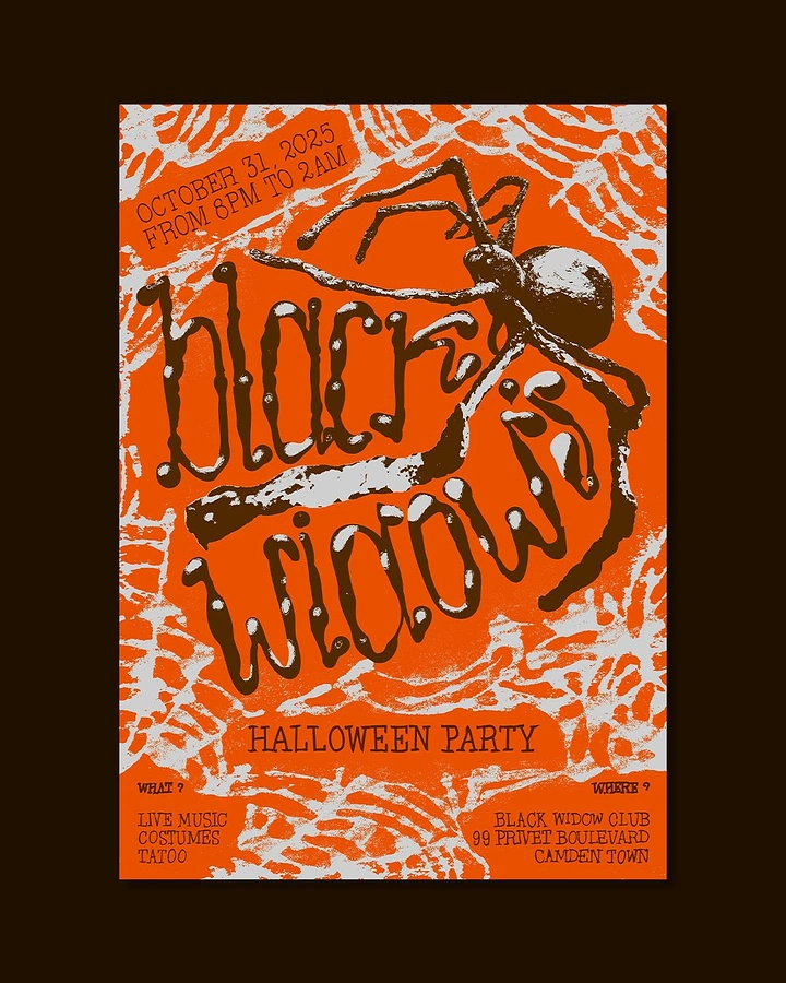 Halloween creative ad: Giant spider over dripping script lettering
