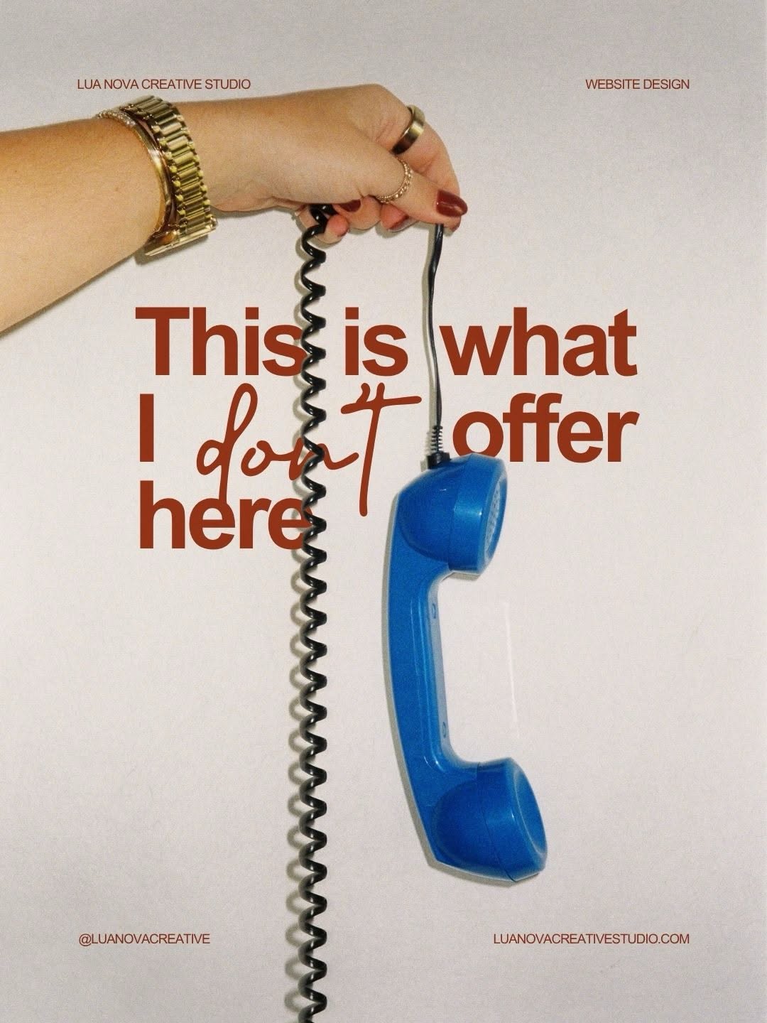 Dangling phone receiver, witty offer copy
