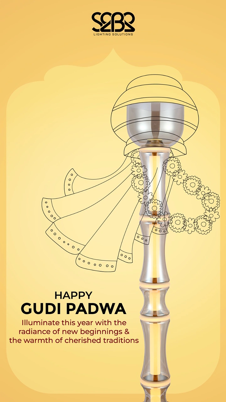 other-festival creative ad: Glass pendant light rendered as a Gudi with line-art cloth and garland