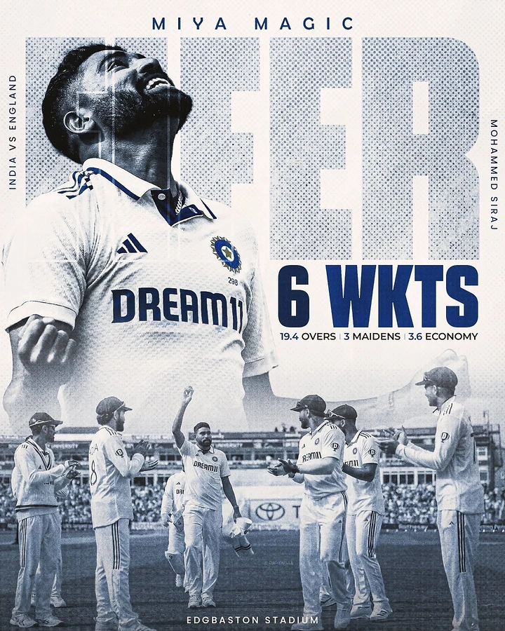 Creative ad: Bowler looking skyward above teammates applauding him off the field