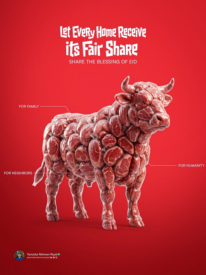 Eid creative ad: Bull sculpted from plastic-wrapped raw meat portions