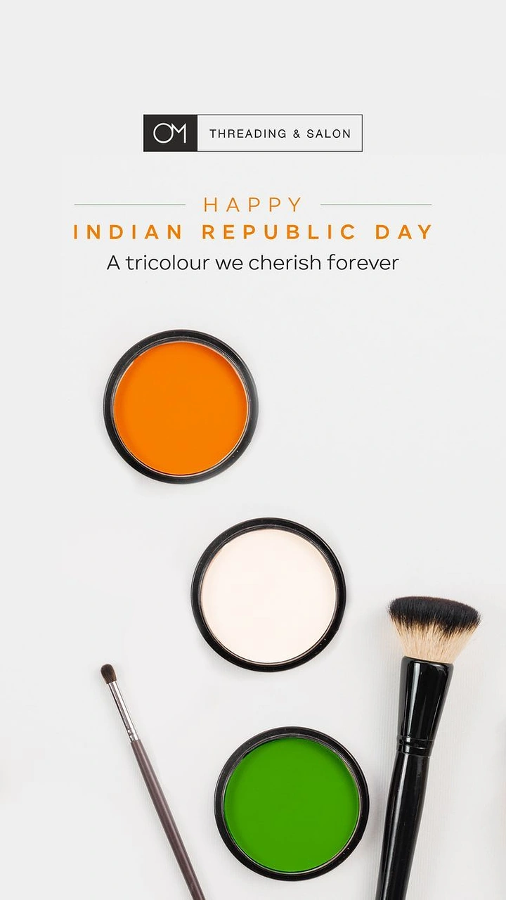 Republic Day creative ad: Orange, white and green makeup pots in a diagonal line
