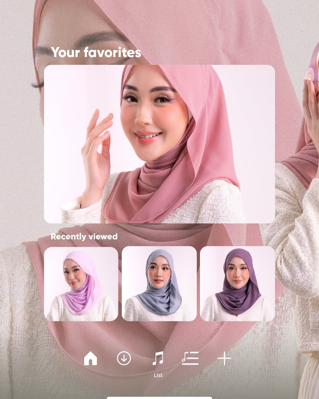 Carousel: Model in dusty-pink hijab shown from the front and back, slide 2