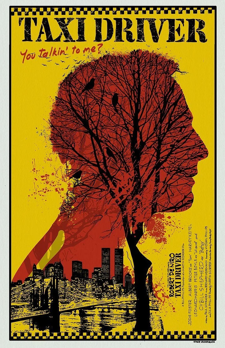 Taxi & Cab Services creative ad: Driver profile contains city landscape
