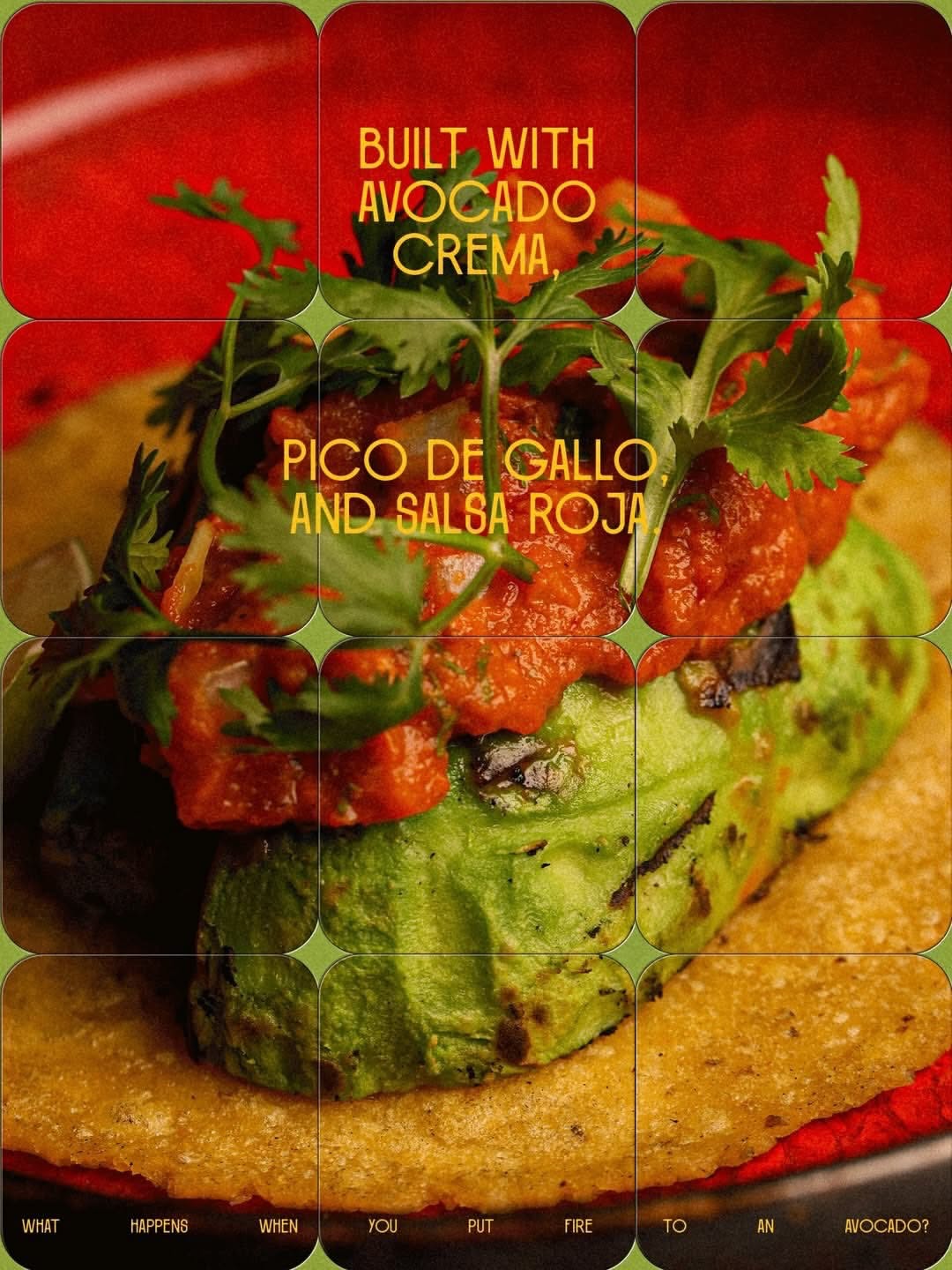 Instagram post: Layered avocado stack supports build copy
