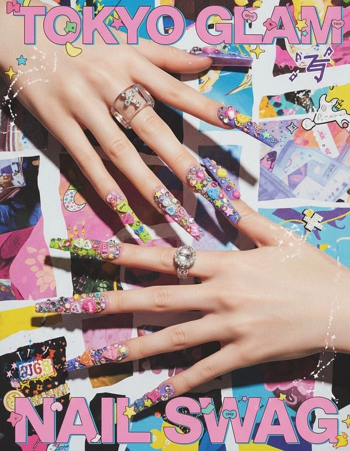 Nail Salons creative ad: Kawaii sticker collage echoes maximalist nail art