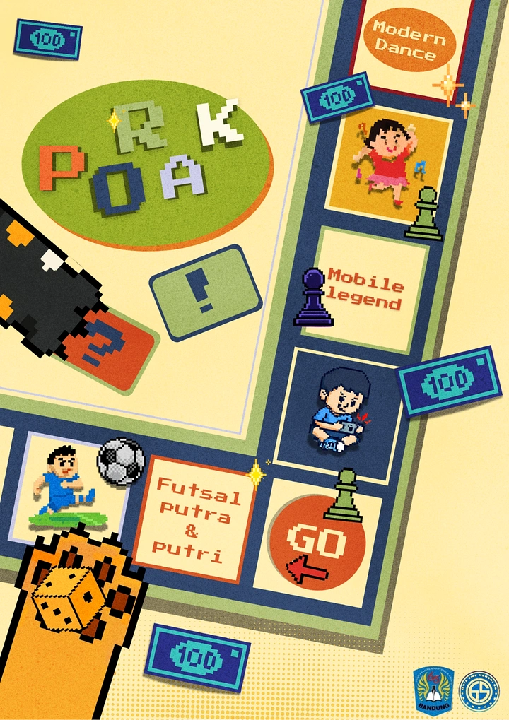 Board Games & Game Cafes creative ad: Illustrated board-game path as composition