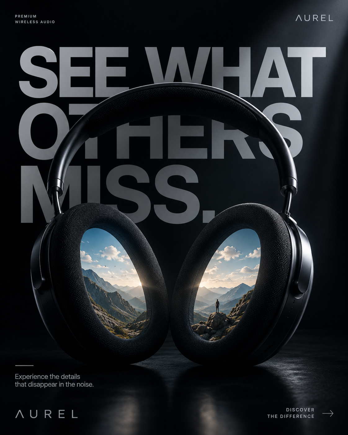 Black headphones with mountain vistas inside ear cups