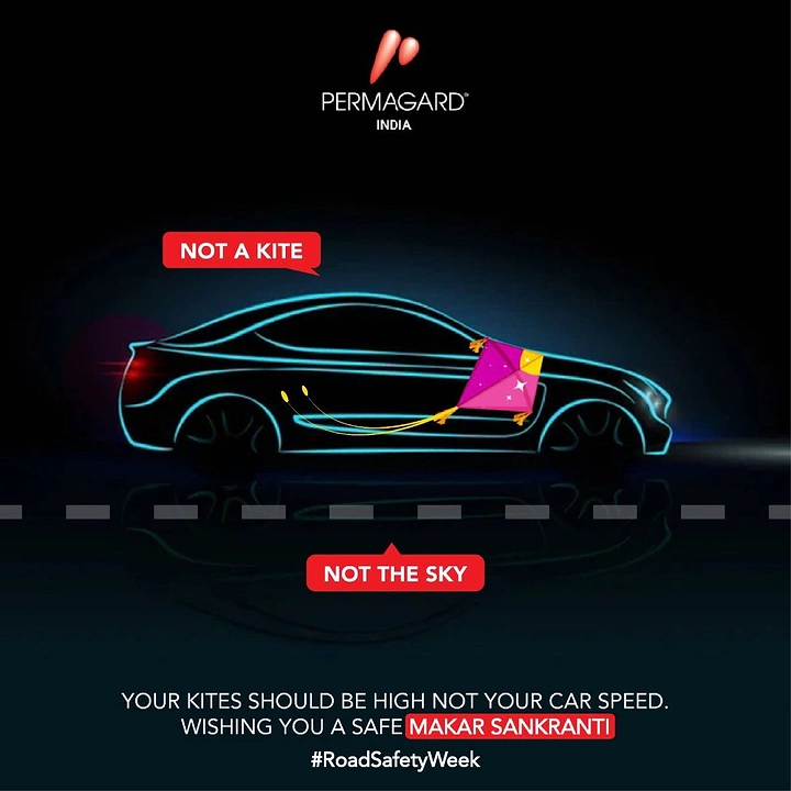 Makar Sankranti creative ad: Neon-outlined car with a pink kite on its side