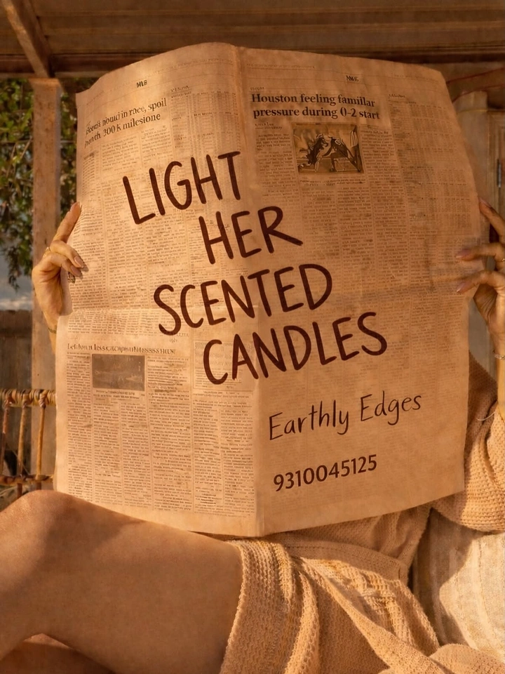 Candles & Home Fragrance creative ad: Newspaper headline held by model
