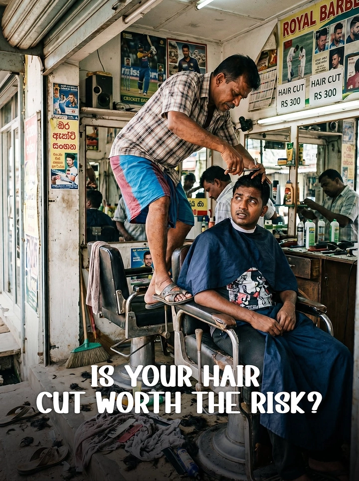 Barber Shops creative ad: Witty 'worth the risk' barber-on-chair photo