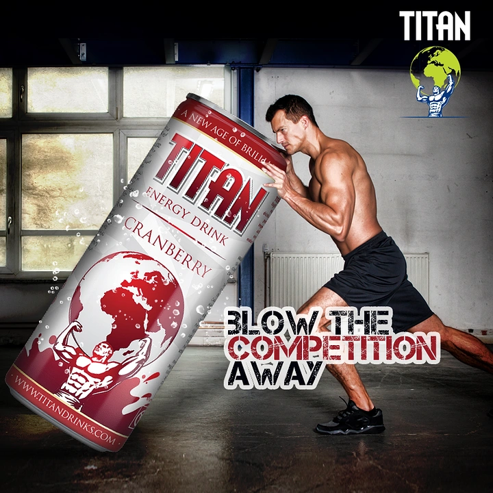 Energy & Sports Drinks creative ad: Giant can becomes strength metaphor
