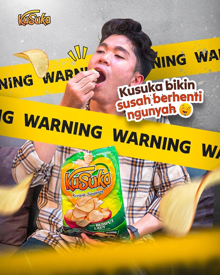 Snacks & Namkeen Brands creative ad: Warning tape: addictive, hard to stop
