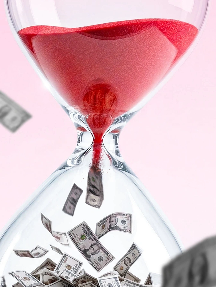 Stock Brokers & Investing creative ad: Hourglass turning sand into cash