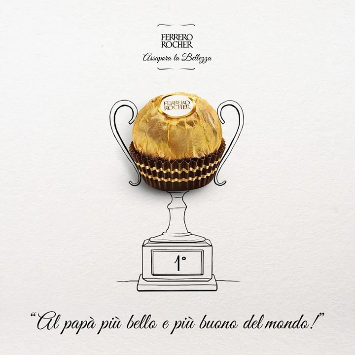 Father's Day creative ad: Gold-foil chocolate forming the cup of a hand-drawn trophy
