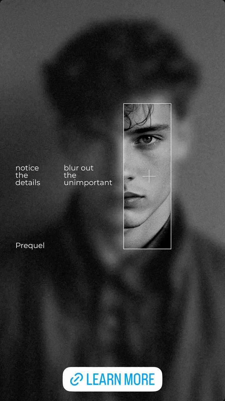 Photography creative ad: Blurred portrait with sharp focus-frame metaphor