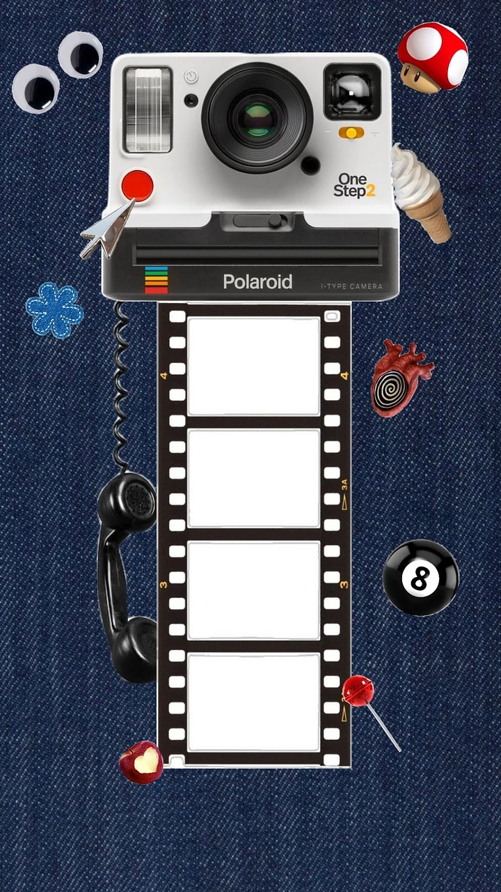 Photo Booth Rentals creative ad: Camera transformed into a film-strip centerpiece